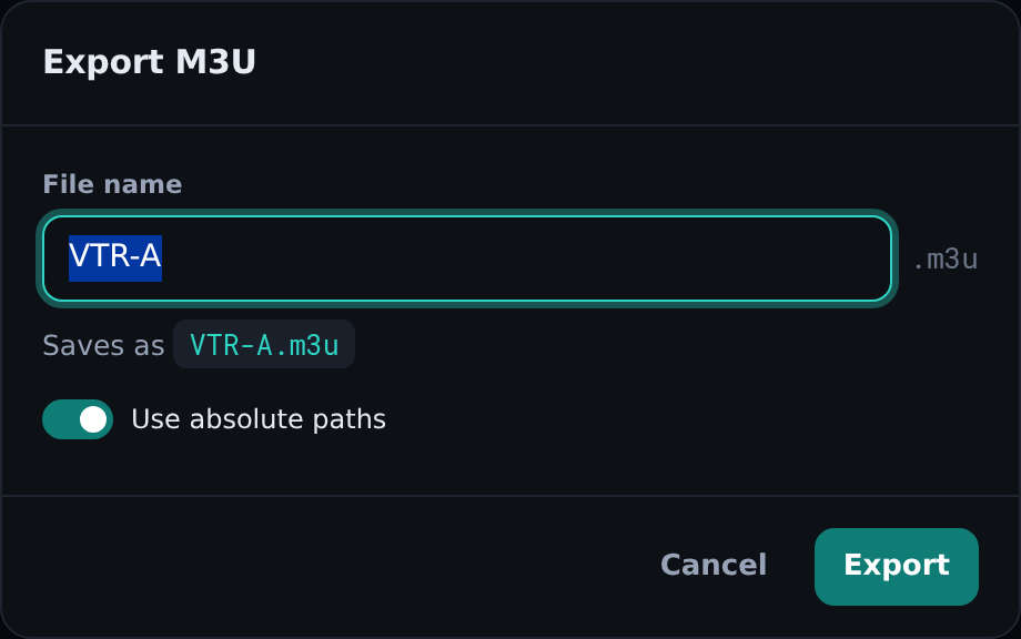 M3U export, with a filename