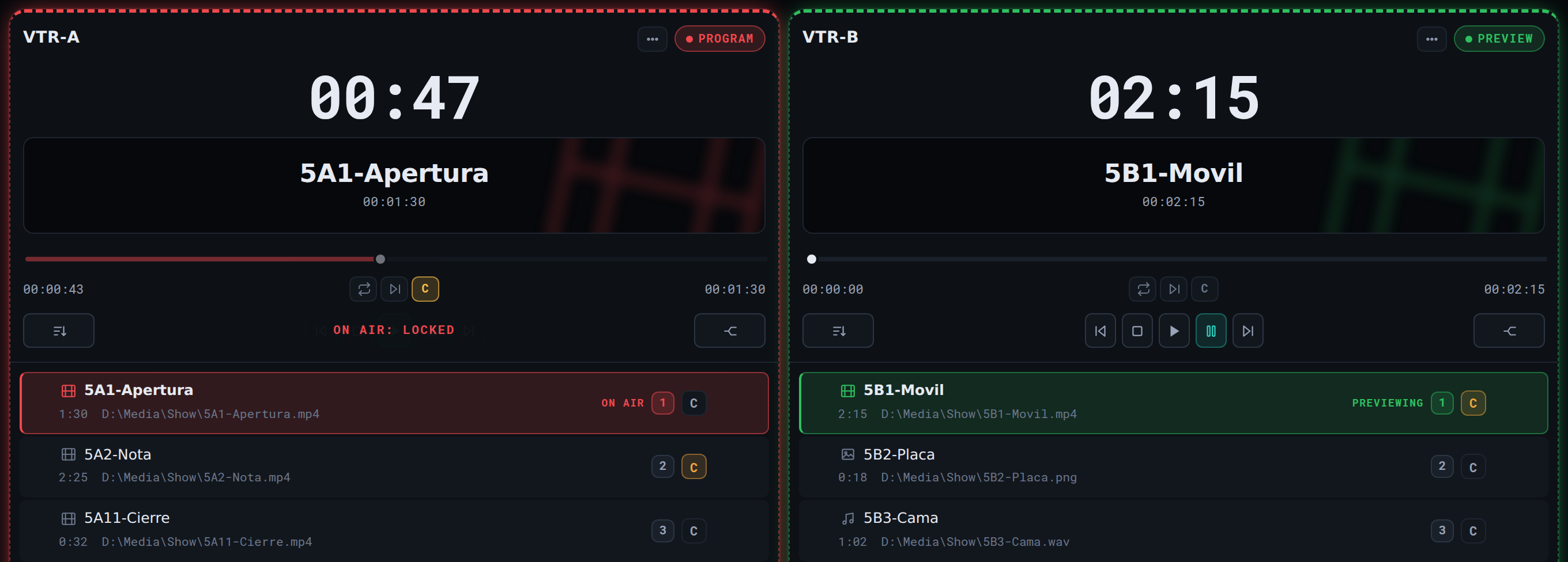 The unlocked rack: every deck is drawn with a dashed border and its header takes the drag cursor.
