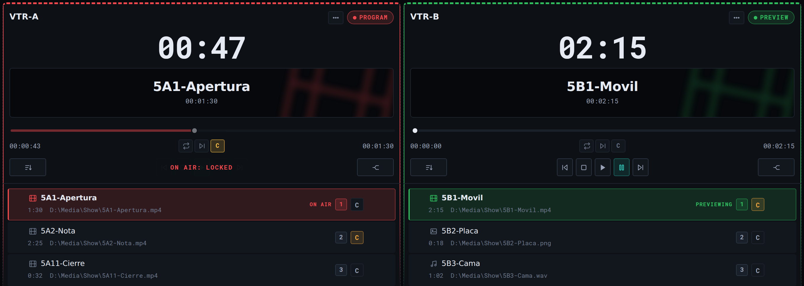 The unlocked rack: every deck is drawn with a dashed border and its header takes the drag cursor.