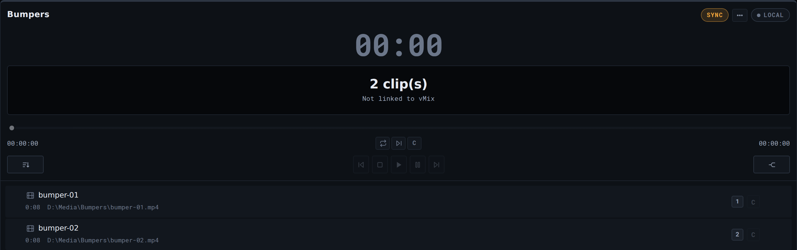 A deck that exists only in the app: it says LOCAL, has no transport, and carries SYNC next to its name.